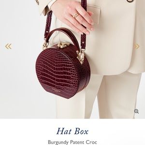 Aspinal of London authentic Hat Box Bag in Deep Shine Bordeaux Croc